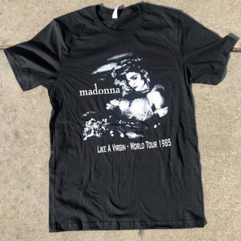 MADONNA LIKE A VIRGIN WORLD 1985 TOUR BLACK GRAPHIC TSHIRT